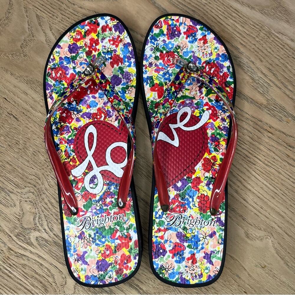 Brighton Posies Love Platform Sandals Floral Wedge Flip Flops Women’s Size 9 - Picture 3 of 6